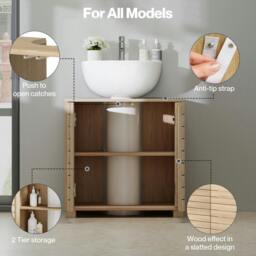 Rackhams Bathroom Under Sink Cabinet Basin Storage Cupboard 2 Door Vanity Unit - Oak - thumbnail 6