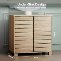 Rackhams Bathroom Under Sink Cabinet Basin Storage Cupboard 2 Door Vanity Unit - Oak - thumbnail 4