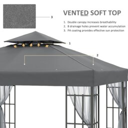Rackhams 3 x 3(m) Patio Gazebo Canopy Garden Pavilion with 2 Tier Roof, Grey - thumbnail 4