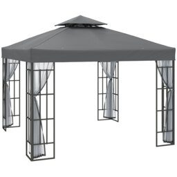 Rackhams 3 x 3(m) Patio Gazebo Canopy Garden Pavilion with 2 Tier Roof, Grey - thumbnail 2