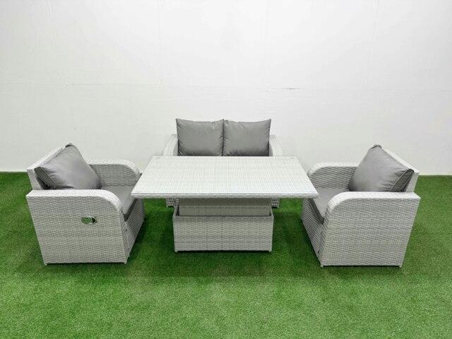 Rackhams Light Grey PE Wicker Rattan Garden Furniture Set Sofa Set Reclining Chair Adjustable Lifting Dining or Coffee Table 4 Seater - image 1