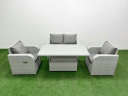 Rackhams Light Grey PE Wicker Rattan Garden Furniture Set Sofa Set Reclining Chair Adjustable Lifting Dining or Coffee Table 4 Seater
