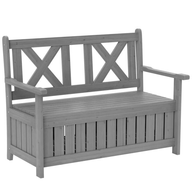 Rackhams 2-Seater Garden Storage Bench for Patio Wood Porch Decor Outdoor Seating, Charcoal Grey