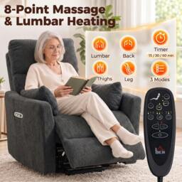 Rackhams Riser Recliner Chair with Massage and Heat, Lift Chair, Dark Grey - thumbnail 5