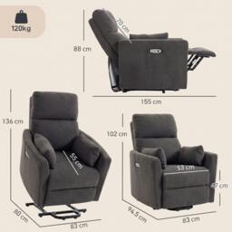 Rackhams Riser Recliner Chair with Massage and Heat, Lift Chair, Dark Grey - thumbnail 3