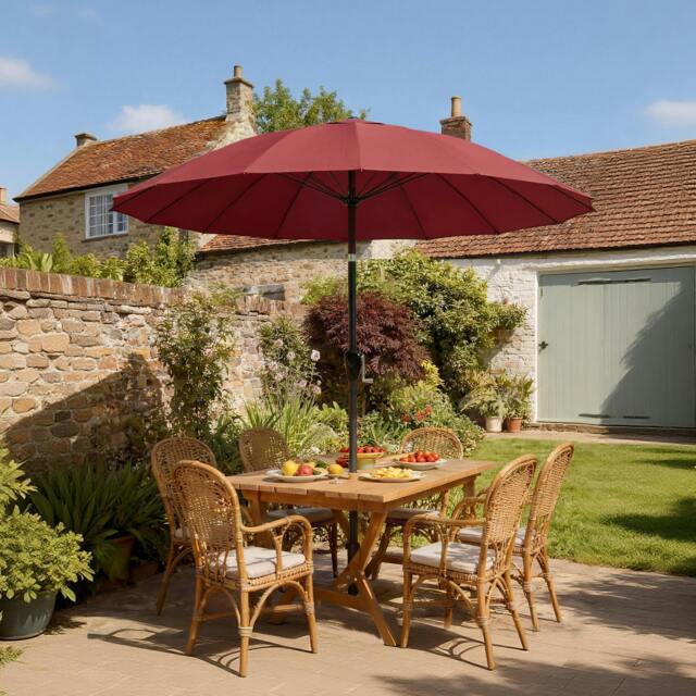 Rackhams 2m Shanghai Garden Parasol Umbrella, Outdoor Sun Shade - Wine Red - image 1