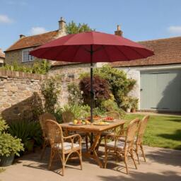 Rackhams 2m Shanghai Garden Parasol Umbrella, Outdoor Sun Shade - Wine Red
