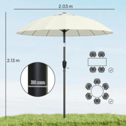 Rackhams 2m Shanghai Garden Parasol Umbrella, Outdoor Sun Shade - Wine Red - thumbnail 4