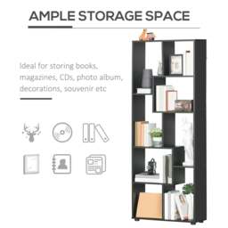 Rackhams 8-Tier Freestanding Bookcase w/ Melamine Surface Anti-Tipping Foot Pads Home Display Storage Grid Stand Bedroom Living Room Furniture, Black - thumbnail 4