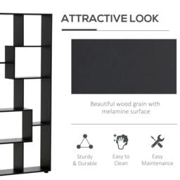 Rackhams 8-Tier Freestanding Bookcase w/ Melamine Surface Anti-Tipping Foot Pads Home Display Storage Grid Stand Bedroom Living Room Furniture, Black - thumbnail 5