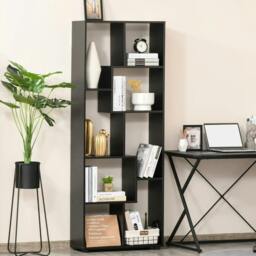 Rackhams 8-Tier Freestanding Bookcase w/ Melamine Surface Anti-Tipping Foot Pads Home Display Storage Grid Stand Bedroom Living Room Furniture, Black - thumbnail 2