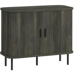 Rackhams Mid-Century Modern Sideboard Storage Cabinet with Slatted Tambour Sliding Doors, Kitchen Cabinet with Steel Legs, Grey - Grey