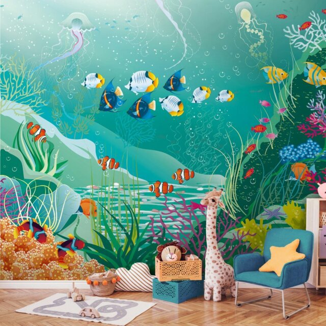 Rackhams Under The Sea Adventure Wall Mural - Green - Large - W350cm x H280cm - image 1