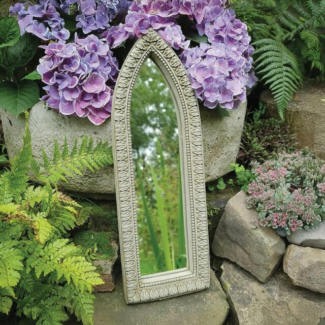 Rackhams Garden Mirror, Stone-Tone, Gothic Arch Frame