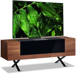 "Rackhams ADONIS Walnut with Black Contrast Beam-Thru Remote Friendly Door 26""-55” Flat Screen TV Cabinet"