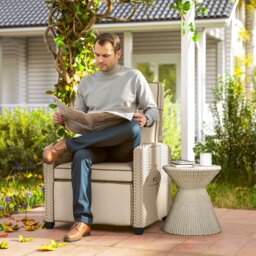 Rackhams Rattan Garden Recliner Sun Lounger w/ Flip Table, Khaki/Beige - Dark Brown/Khaki - thumbnail 3