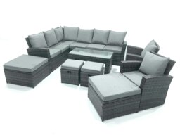 Rackhams 12 Seat Rattan Garden Furniture Corner Sofa Set Outdoor Patio Sofa Chair Table Set with 2 Small Footstools 2 Big Footstools Dark Grey Mixed - thumbnail 2