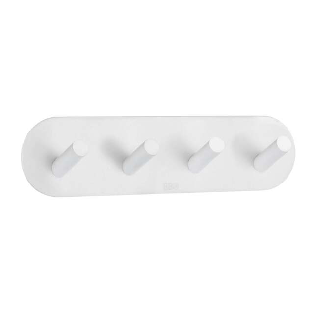 Rackhams White Stainless Steel Quadruple Towel Hook (192 x 48mm) Self Adhesive Bathroom Wall Mounted - image 1