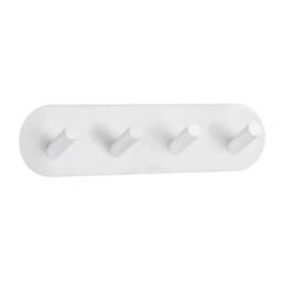 Rackhams White Stainless Steel Quadruple Towel Hook (192 x 48mm) Self Adhesive Bathroom Wall Mounted