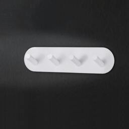 Rackhams White Stainless Steel Quadruple Towel Hook (192 x 48mm) Self Adhesive Bathroom Wall Mounted - thumbnail 2