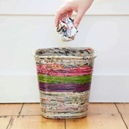 Rackhams Recycled Newspaper Waste Paper Basket - Natural/Pink/Green/Purple