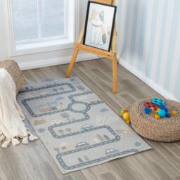 Rackhams Lillian-Kids Beige Grey Orange Blue Washable Rug for Children's Rooms - 160cm_diameter - thumbnail 6