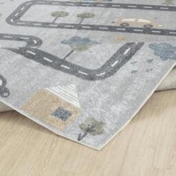 Rackhams Lillian-Kids Beige Grey Orange Blue Washable Rug for Children's Rooms - 160cm_diameter - thumbnail 5