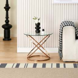 Rackhams Round Tempered Glass Lamp Side Table, Chrome Effect, Gold or Silver Living Room - Silver - thumbnail 4