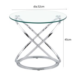 Rackhams Round Tempered Glass Lamp Side Table, Chrome Effect, Gold or Silver Living Room - Silver - thumbnail 2