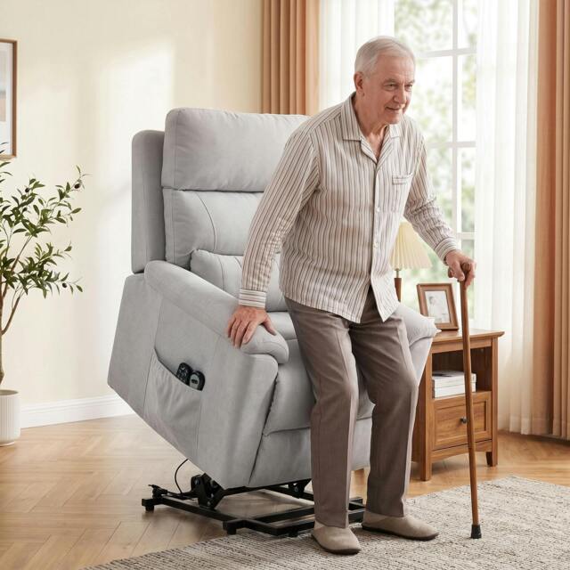 Rackhams Power Lift Recliner, Lift Chair with Massage and Heat, Light Grey - image 1