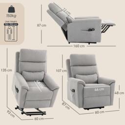 Rackhams Power Lift Recliner, Lift Chair with Massage and Heat, Light Grey - thumbnail 3