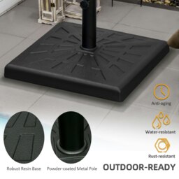 Rackhams 19kg Resin Garden Parasol Base Holder, Square Outdoor Market Umbrella Stand Weight for Poles of Φ32mm, Φ38mm, and Φ48mm, Black - thumbnail 4