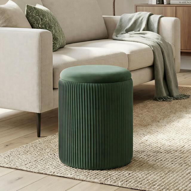 Rackhams Round Storage Ottoman with Removable Top - Dark Green - image 1