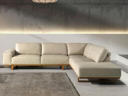 Rackhams Corner sofa in sand leather 6203/6204 - Left - thumbnail 4