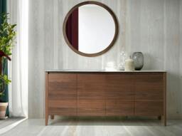 Rackhams Walnut Sideboard With Glass Top Imitating Marble 3080 - thumbnail 3