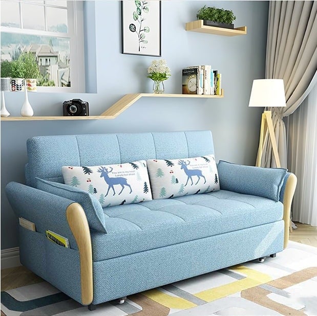 Rackhams SB152 Two Seater Sofa Bed, Blue - Light Blue ( Made to order ) - 126cm (with one drawer) - image 1