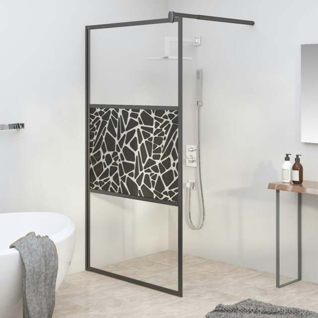 Rackhams Walk-in Shower Wall 115x195cm ESG Glass with Stone Design Black