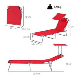 Rackhams Folding Sun Lounger, Lounge Chairs Reclining Sleeping Bed with Adjustable Sun Shade Awning for Beach, Patio - thumbnail 3