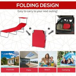 Rackhams Folding Sun Lounger, Lounge Chairs Reclining Sleeping Bed with Adjustable Sun Shade Awning for Beach, Patio - thumbnail 5