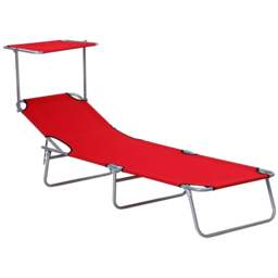 Rackhams Folding Sun Lounger, Lounge Chairs Reclining Sleeping Bed with Adjustable Sun Shade Awning for Beach, Patio - thumbnail 1