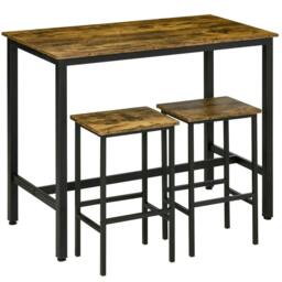 Rackhams 120x60cm Bar Table Set, Breakfast Table with 2 Stools, 3-Piece Counter Height Dining Table & Chairs for Kitchen, Living Room, Rustic Brown - thumbnail 1