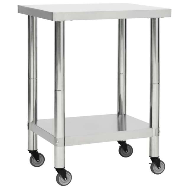 Rackhams Kitchen Work Table with Wheels 80x30x85 cm Stainless Steel