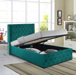 Rackhams Winged Plush Velvet Ottoman Bed - Blue - 3ft Single - thumbnail 2