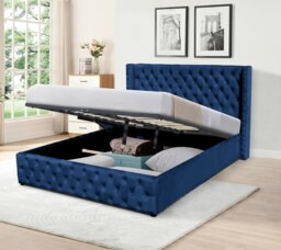 Rackhams Winged Plush Velvet Ottoman Bed - Blue - 3ft Single - thumbnail 6