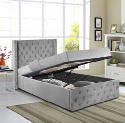 Rackhams Winged Plush Velvet Ottoman Bed - Blue - 3ft Single - thumbnail 3