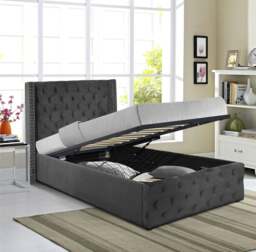 Rackhams Winged Plush Velvet Ottoman Bed - Blue - 3ft Single - thumbnail 4