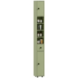 Rackhams Slim Bathroom Cabinet, Toilet Roll Storage w/ Open Shelves, Green - Green - thumbnail 2