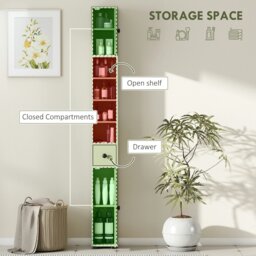 Rackhams Slim Bathroom Cabinet, Toilet Roll Storage w/ Open Shelves, Green - Green - thumbnail 5