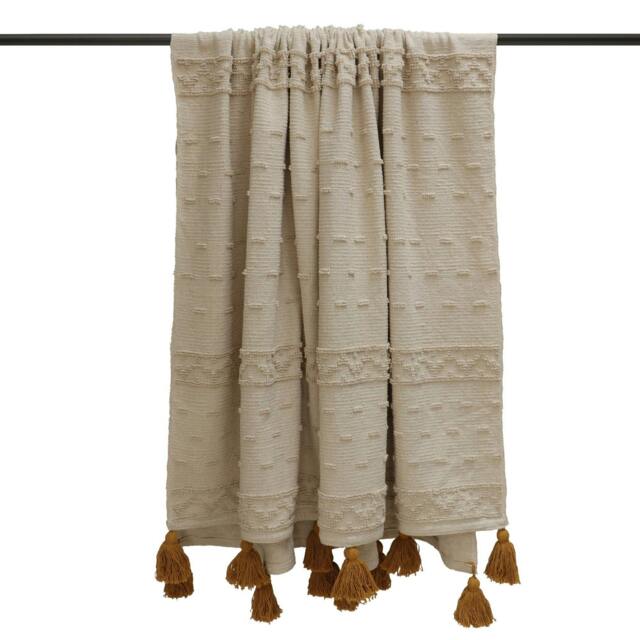 Rackhams Throw - Ochre Yellow/Beige - One Size - Ochre Yellow/Beige - 100% Cotton - image 1