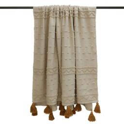 Rackhams Throw - Ochre Yellow/Beige - One Size - Ochre Yellow/Beige - 100% Cotton - thumbnail 2